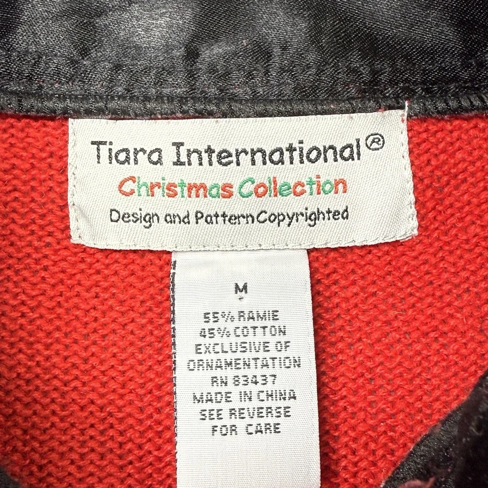 Vintage Tiara International Christmas Sweater Cardinal Birds Beaded Red‎ M